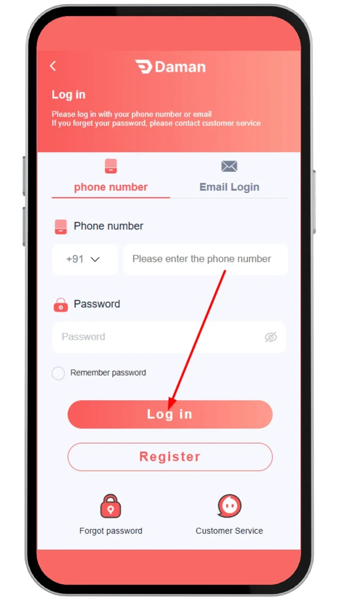 Tap on Login